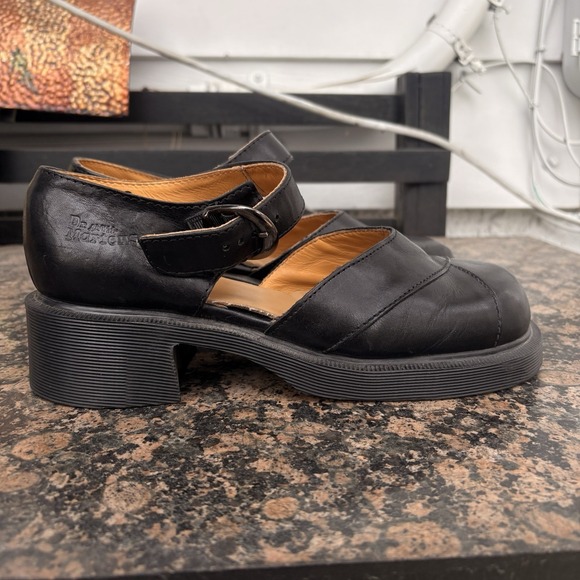 VINTAGE DR MARTENS Black Mary Jane Strap Cross Women's Sz 6 Chunky Platform - Picture 8 of 13